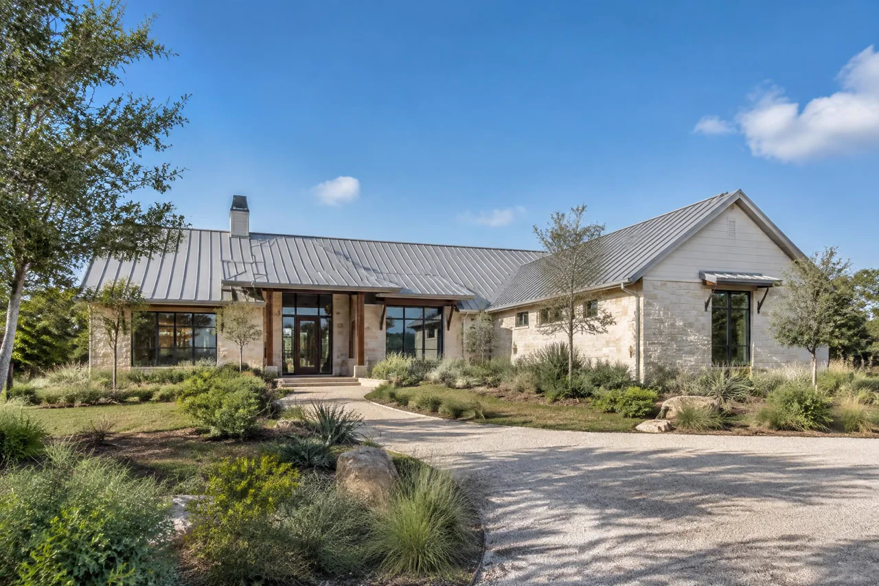 Illustrative modern South Texas home with a standing-seam metal roof