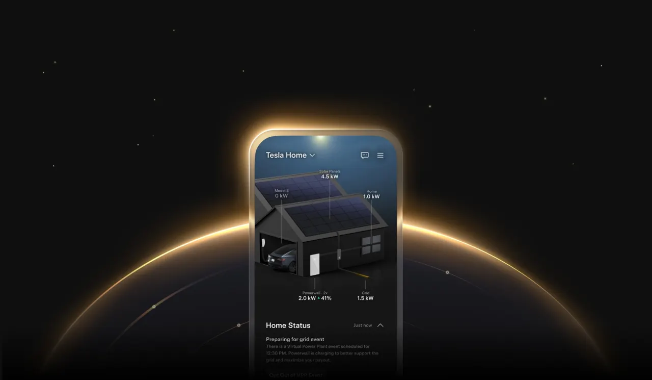 Tesla app showing home energy status on a phone