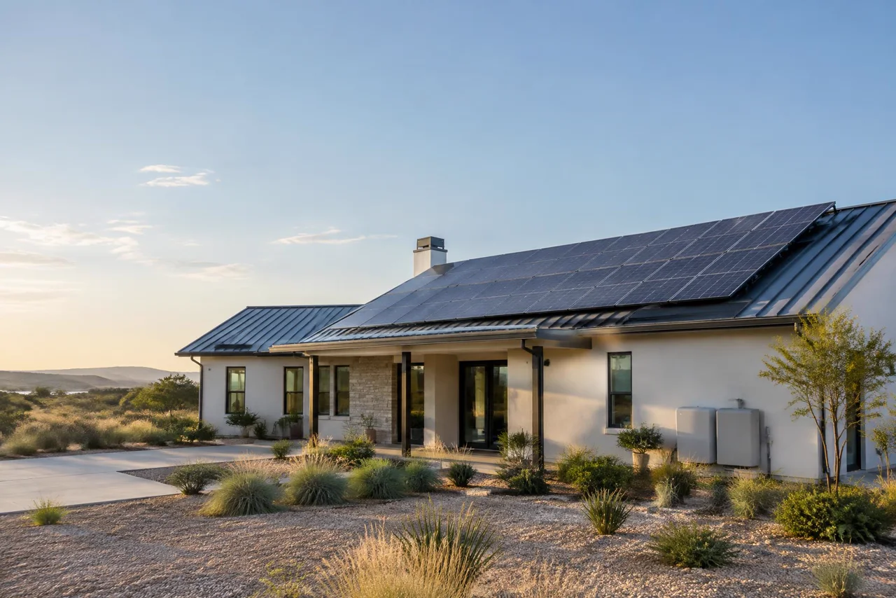 Illustrative modern South Texas home with rooftop solar