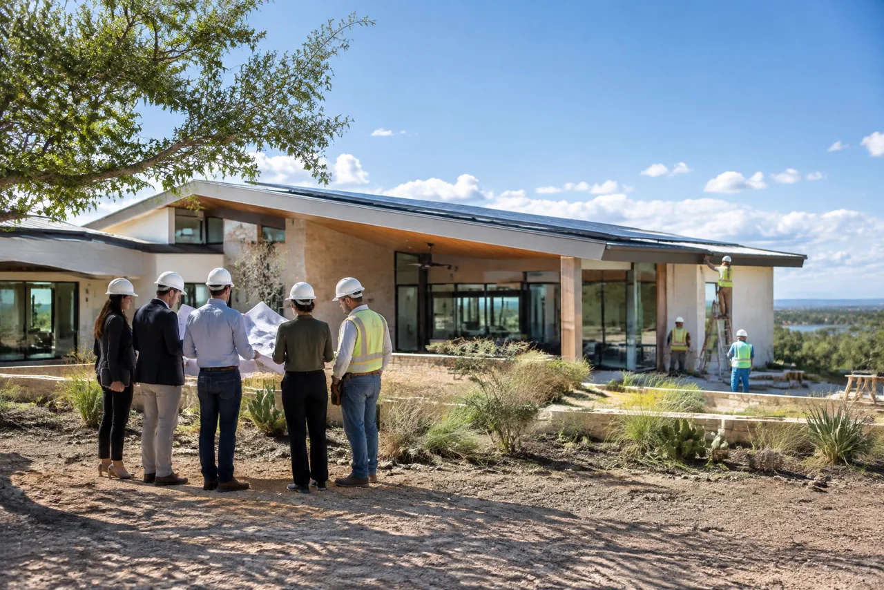 Illustrative design and construction team at a South Texas building site