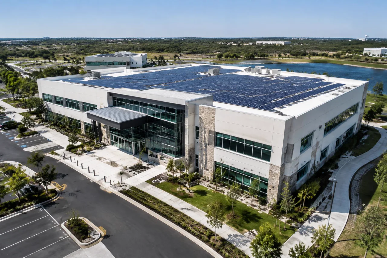 Illustrative commercial building with rooftop solar
